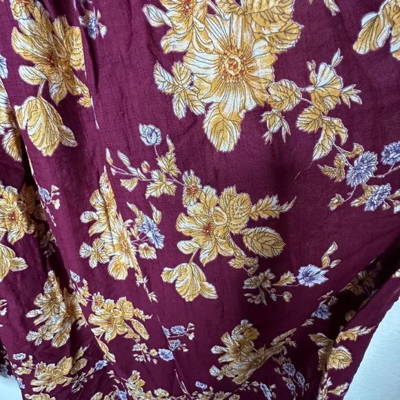 Natural Life Meadow Maroon Gold Tan Floral Smocked Waist Midi Skirt XS / S - Picture 9 of 13